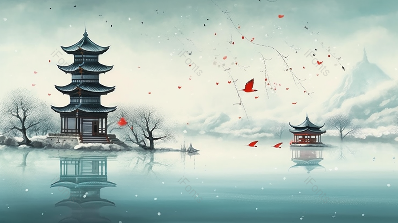中国风雪天水上水墨画背背景,插画/手绘图,插画/手绘图库,插画/手绘图下载,插画/手绘